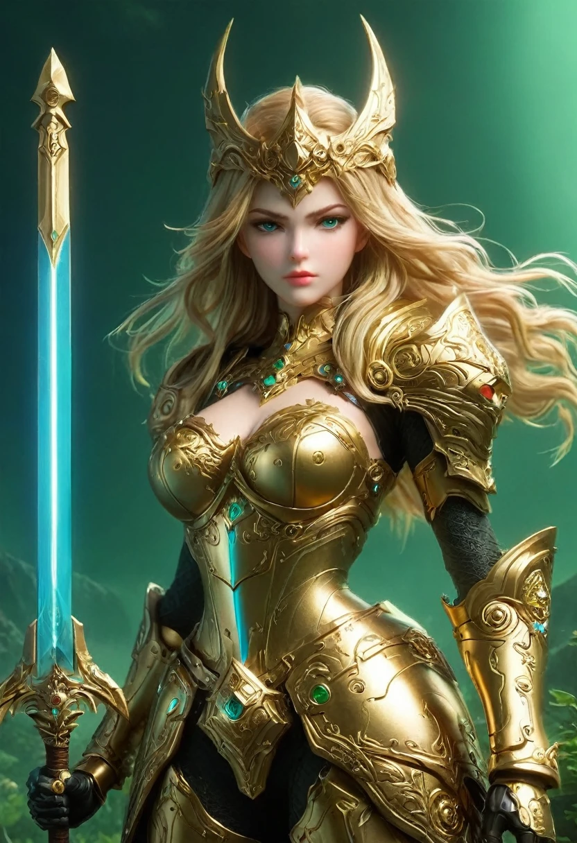 high details, best quality, 16k, [ultra detailed], masterpiece, best quality, (extremely detailed), full body, ultra wide shot, photorealistic, , fantasy art, dnd art, rpg art, realistic art, a wide angle, (((anatomically correct))) a wallpaper of an Princess Zelda, ready for battle with her mount (intense details, Masterpiece, best quality: 1.5),Princess Zelda (intense details, Masterpiece, best quality: 1.5), ultra detailed face, ultra feminine, fair skin, exquisite beauty, gold hair, long hair, wavy hair, small pointed ears, dynamic eyes color, wearing heavy mech armor, shinning metal, armed with elven sword, green meadows, blue skies background and some clouds background depth of field (intricate details, Masterpiece, best quality: 1.5), full body (intricate details, Masterpiece, best quality: 1.5), high details, best quality, highres, ultra wide angle, Mechanical Creatures