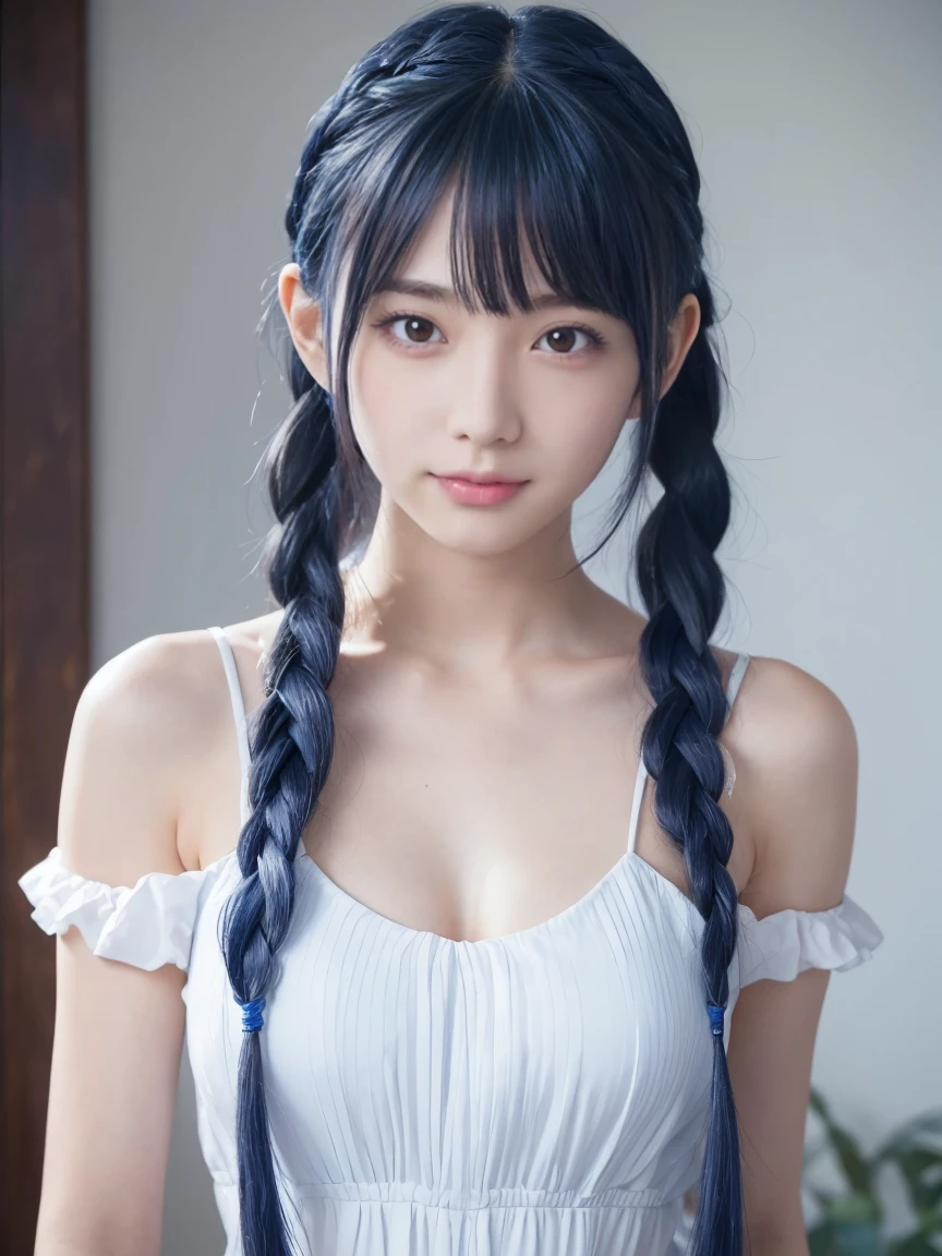 close up of a woman Blue Hairの posing for a picture, Real life anime girls, Anime Girl Cosplay, 美しいBlue Hairの少女, pretty girl Blue Hairの, Anime Cosplay, Sky blue straight hair, 流れるようなBlue Hair, Blue Hairの, girl Blue Hairの, Blue long hair, long 流れるようなBlue Hair, Straight sky blue hair, 美しいアニメスタイル Blue Hairと白いシャツを持つ人の接写, Real life anime girls, Hair blue two long braids, Pigtailsstyle, Two long blue braids, two blue braids, Twin tail hairstyle, Long blue braided hair, Anime Style, Inspired by anime, 美しいBlue Hairの少女, カラフルなPigtails, Pigtails,Slim figure, Small Bust, Slim girl model,,(Beautiful attention to detail:1.1),Expressionless,palace,Blue Hair,Disheveled Hair,Long bangs,Hair between the eyes,(White grey dress:1.1),Black Ribbon,White bow tie,abdomen,Large forehead,Blank face,pretty girl,, Upper Body, Sparkling eyes,Absurd, RAW Photos, Beautiful 17 year old Croatian girl, One girl,(Highly detailed skin),Curvy,Spaghetti strap top,,Fine details,Highly detailed CG,Detailed Texture,Realistic facial expression,masterpiece,Presence,dynamic,bold),Bob Hair,(Very thin hair),(Super soft hair),(Super Straight Hair:1.5),流したLong bangs,Very light coppery amber hair,Hair on one eye,Dressed,(Beautiful attention to detail:1.6), Highly detailed face, Perfect lighting, Highly detailed CG, (Perfect hands, Perfect Anatomy)Cecilia&#39;s hairstyle、It represents the purity of the White Saint and the strength of the Black Priest.。You can choose to incorporate either or both hair colors.、The hair style is sophisticated、Give it a sense of holiness and depth.。