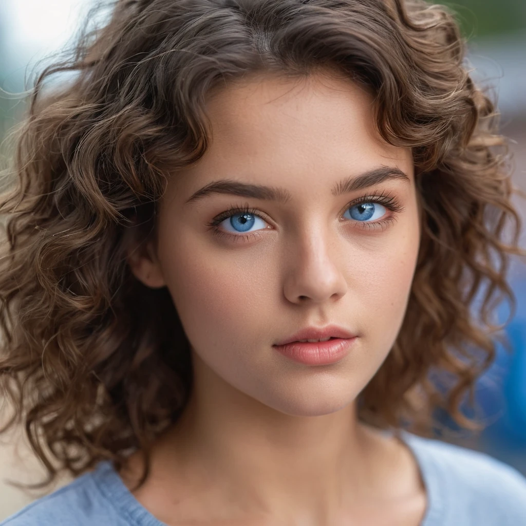 realistic, detailed, realistic details, complex detail, CASSER,, 1fille, bare, Latin, brunette, extremely beautiful, mignon, detailed face, detailed skin complexion, beautiful blue eyes, parted lips, Attractive, middle hair, , CASSER,, fond simple,, CASSER,, portrait, F1.4/35mm, Perspective, depth of ﬁeld, proportion, focus on the face, blurred background, bokeh, sharpness, depth and dimension, proportion, Rule of thirds, CASSER, verry realistic, curly hair
