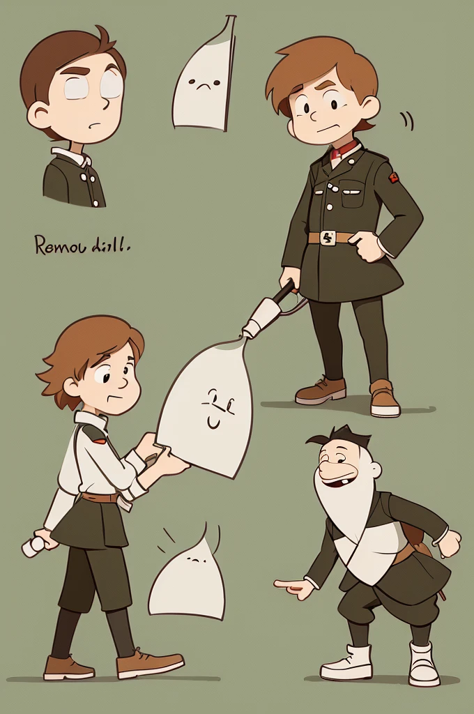 make a cartoon with simple drawings to be reproduced in relation to the first war, criticizing that era