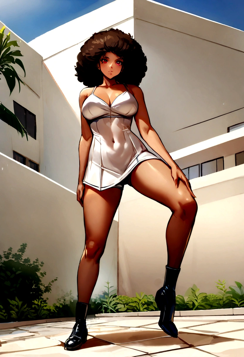 uniforme scout, debout, belle photographie, peau sombre, cheveux bouclés, afro, jupe, quadris largos Sexy, beau corps, grosse fesse ,gros seins éclaireuse, mulher no uniforme do scout, scout ((Peau foncée africaine, Peau d'ébène très profonde)), ((Sa beauté est indéniable)), ((mec excité mignon)), ((yeux parfaits hyper détaillés,)), ((pose mignonne)), ((langue dehors)), ((séduisant )), Sexy, (( chemise en maille serrée, shorts curtos Sexy)), ((Africain Long Afro Bouclé,)), ((ventre révélateur)), ((debout, vue de face)), ((touching your own legs in a Sexy pose)), ((en plein air, ville publique)), CGI bien ciblé, photoréaliste, détail élevé, réaliste, partie maîtresse, absurdités, meilleure qualité, hdr, haute qualité, Haute définition, extrêmement détaillé, Fond d'écran 8k, détails complexes, 8k euh, Full HD, (réaliste photo:1.2), contraste, éclairage intense, éclairage cinématographique, Éclairage naturel, Lumière forte, rétroéclairage, illumination globale, Occlusion ambiante