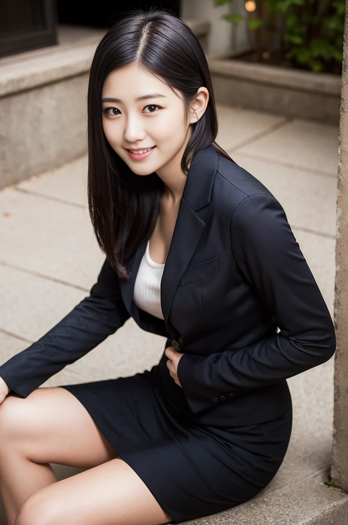 (Raw photo, highest quality), (realistic, photorealistic: 1.3), highest quality, masterpiece, very delicate and beautiful, Detailed CG, unity, 8K wallpaper, wonderful fine, small details, masterpiece, highest quality, highly fine eyes and face, beautiful fine eyes, face light, beautiful fine eyes, beautiful fine eyes, look at the audience, (highest quality, 8K, 32k, masterpiece, UHD: 1.2), cute japanese women pictures, fine double eyes, super detailed face, fine eyes, wonderful, double eyelid, the most beautiful face in the world, long hair, big, Suit attire, works figures, black jacket, too short black skirt, tight clothing, tight clothes, Tokyo background, sexy, pin high heels, camel toe, full body, thighs, barefoot, spread your legs wide