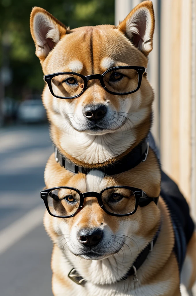 Shiba Inu dog wearing black glasses