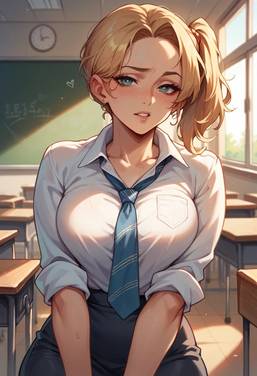 This beautiful gal is having intense sex with her teacher in the classroom.