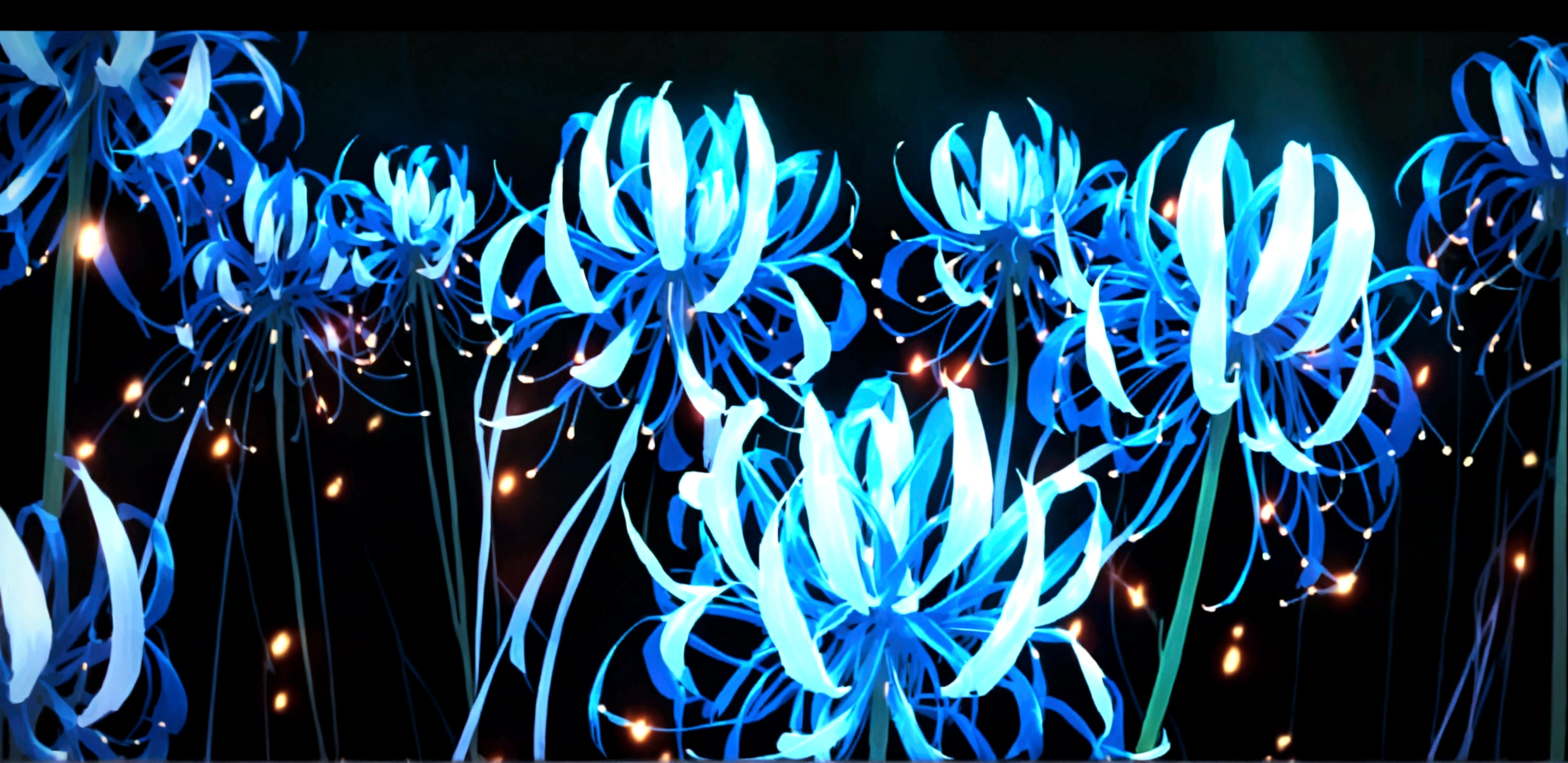 Create a field full of blue spider lilies.