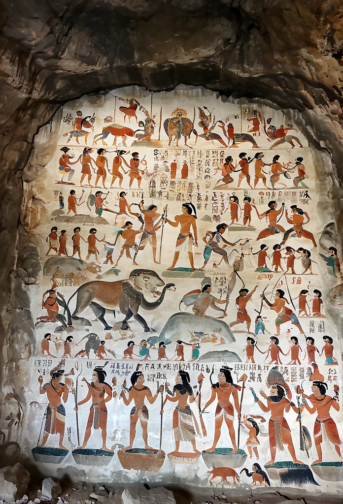 A huge mural was discovered in the cave. The mural dates back to the BC era.、The murals found in ancient ruins are more realistic than the stone-carved paintings found in the ruins.、More like a photo、
Older
