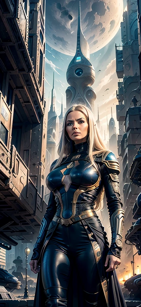 there is a painting of a futuristic city with a giant robot head, jodorowsky's dune, insanely detailed matte painting, peter gric and dan mumford, intricate matte painting, jodorowsky's dune movie, style of john harris, jean giraud 8 k, hyperdetailed matte painting, intricate environments, stunning sci-fi concept art, cgsociety )