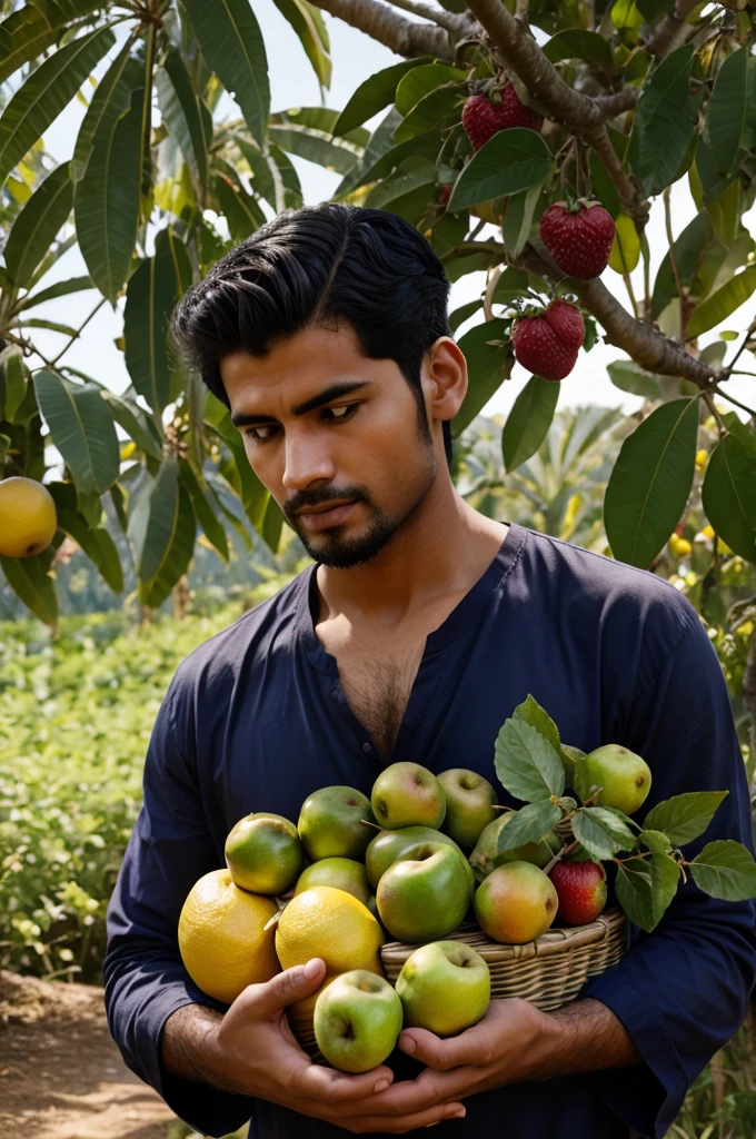 Collecting fruits and making a human shape of a man.