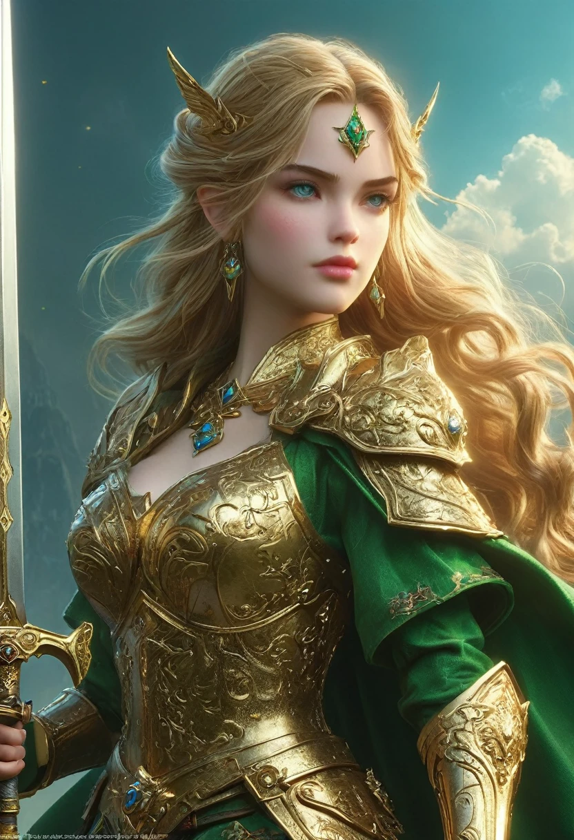 high details, best quality, 16k, [ultra detailed], masterpiece, best quality, (extremely detailed), full body, ultra wide shot, photorealistic, , fantasy art, dnd art, rpg art, realistic art, a wide angle, (((anatomically correct))) a wallpaper of an Princess Zelda, ready for battle with her mount (intense details, Masterpiece, best quality: 1.5),Princess Zelda (intense details, Masterpiece, best quality: 1.5), ultra detailed face, ultra feminine, fair skin, exquisite beauty, gold hair, long hair, wavy hair, small pointed ears, dynamic eyes color, wearing heavy mech armor, shinning metal, armed with elven sword, green meadows, blue skies background and some clouds background depth of field (intricate details, Masterpiece, best quality: 1.5), full body (intricate details, Masterpiece, best quality: 1.5), high details, best quality, highres, ultra wide angle, Mechanical Creatures