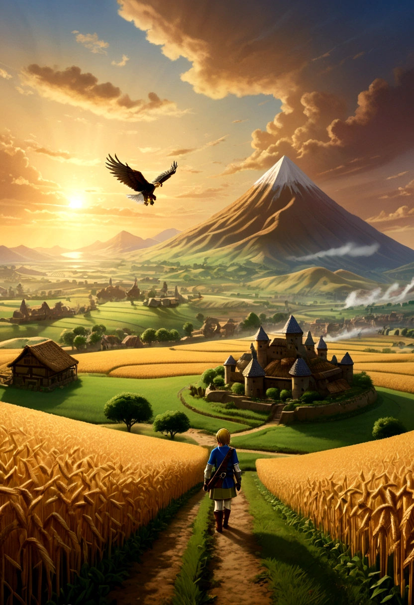 (The Legend of Zelda), Brave Link, forest, by James R. Eads, Georges Seurat Style, full body, (Photography), panoramic view, award-winning, cinematic still, emotional, vignette, dynamic, vivid, (masterpiece, best quality, Professional, perfect composition, very aesthetic, absurdres, ultra-detailed, intricate details:1.3)
