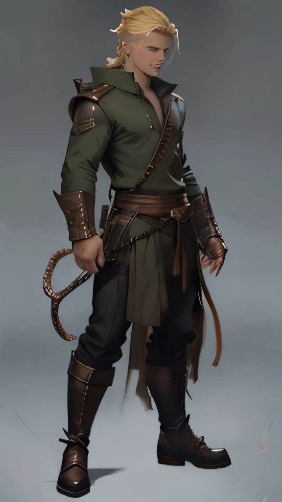 (anime:1), The whole body is shown, Full body side view, RPG concept art character, Holding a whip, Bandit Man, Mob, View Viewer, Blonde