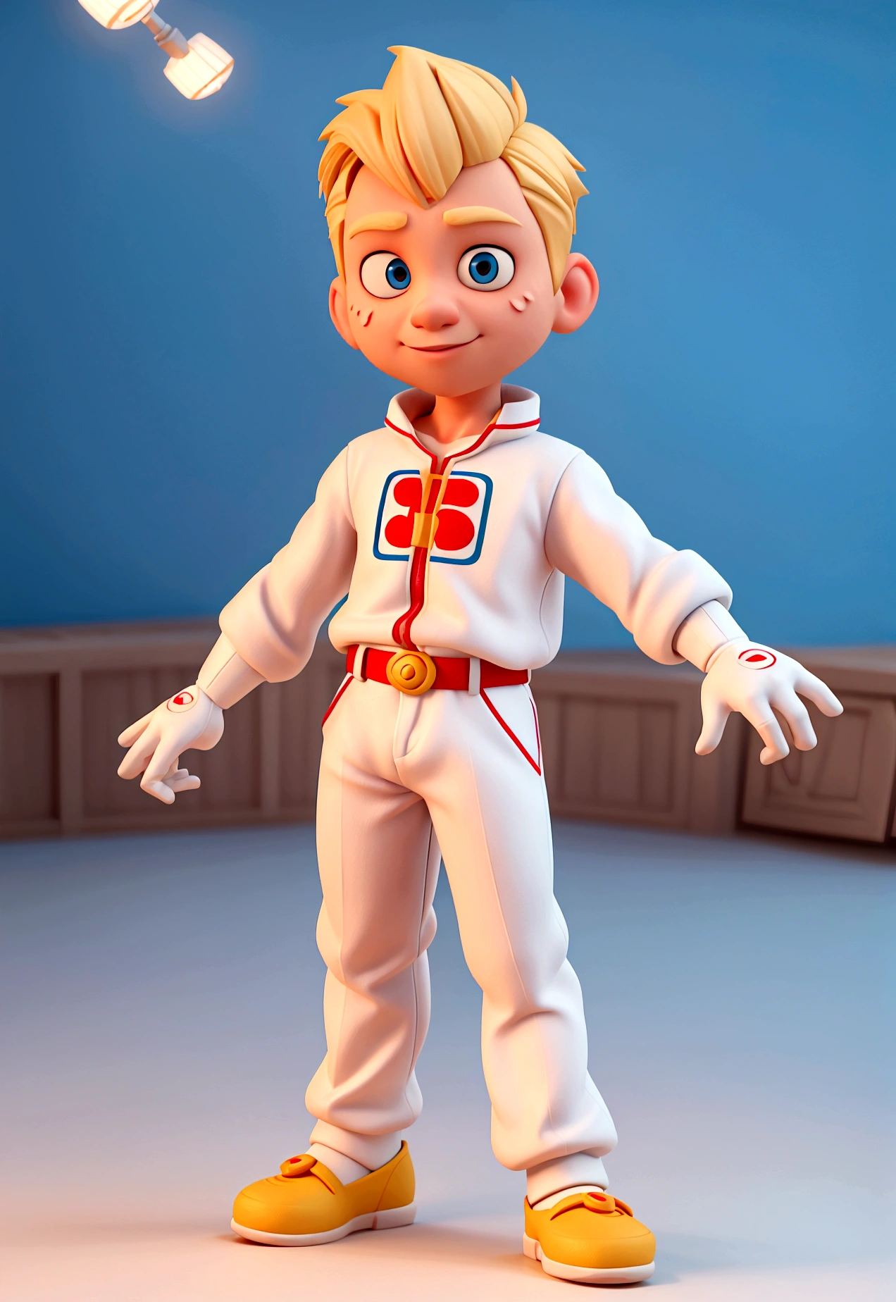 Cartoon character of a boy with white color and short blonde hair in spiderman superhero outfit , an animated character, stylized character, animation style rendering, 3d stylized, Arnold Maya rendering, Stylized 3D rendering, toon render screenshot, 3d character, 3d character, Stylized 3D rendering, 3D character rendering, cartoon character, Personagem de close up, character posing, (Pixar-style) (master part:1.2) (bokeh) (best qualityer) (skin detailed) (detailed texture) (8K) (Argilla) (cinematic lighting) (sharp focus