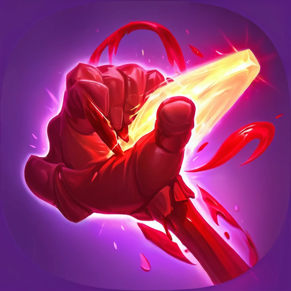 Icons, I want a fist with drops of blood flying around it, with shine coming out of the palm