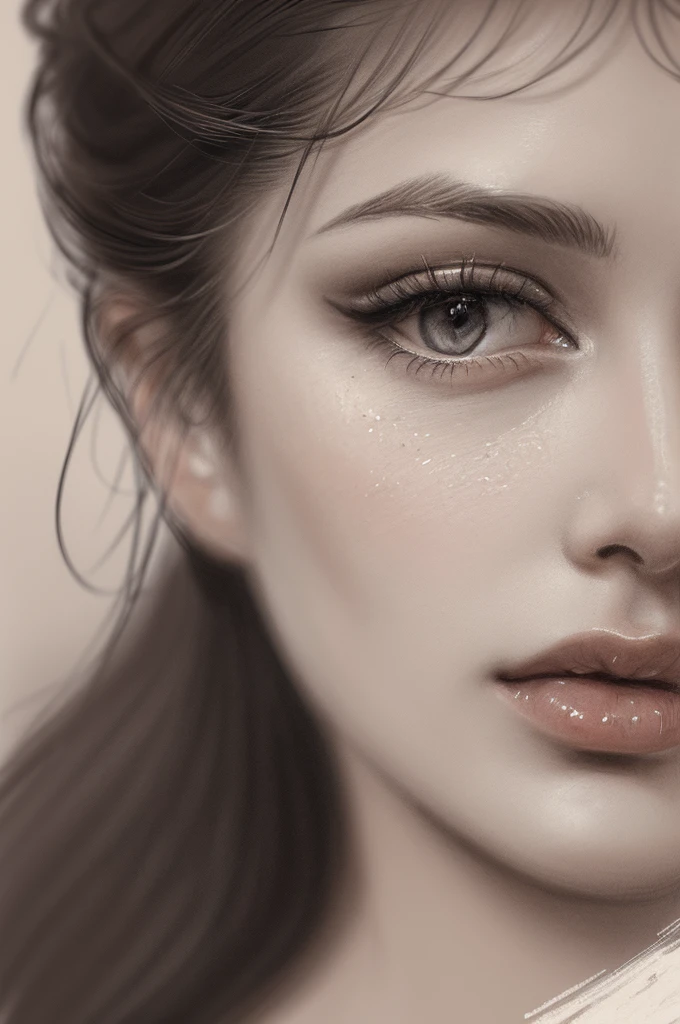 A beautiful detailed portrait sketch of 1 girl, extremely detailed eyes and face, long eyelashes, elegant facial features, delicate skin, sketchy brushstrokes, soft lighting, warm color tones, cinematic composition, masterpiece, highly detailed, photorealistic, intricate details, dramatic shadows, 4k