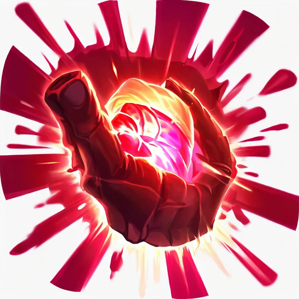 Icons, I want a fist with drops of blood flying around it, with shine coming out of the palm, normal hand, healing