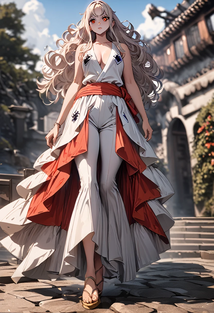 masterpiece, best quality), intricate details, 1 girl, woman, yamato \ (one piece\), (long hair), clothes, luxury house, scenery, ((front view)) ((close up shot)) ((solo)), detailed, very high resolution, no blurry image, full body, orange eyes, sligh wavy hair, ((yamato from one piece)) ((female yamato from one piece))