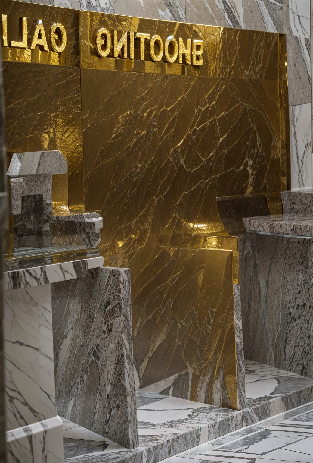 high quality, best quality, photo-realistic, raw-photo, ultra-detailed, High definition, masterpiece, intricate details, detailed texture, finely detailed, shooting room with abstract patterned ceramic interior, terlihat teks dengan tulisan SHOOTING GAL