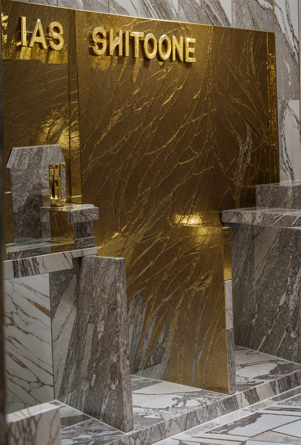 high quality, best quality, photo-realistic, raw-photo, ultra-detailed, High definition, masterpiece, intricate details, detailed texture, finely detailed, shooting room with abstract patterned ceramic interior, terlihat teks dengan tulisan SHOOTING GAL