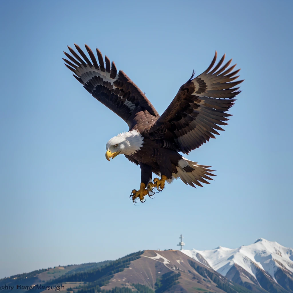 Eagle descending trying to set. Plain background. Hyper realistic