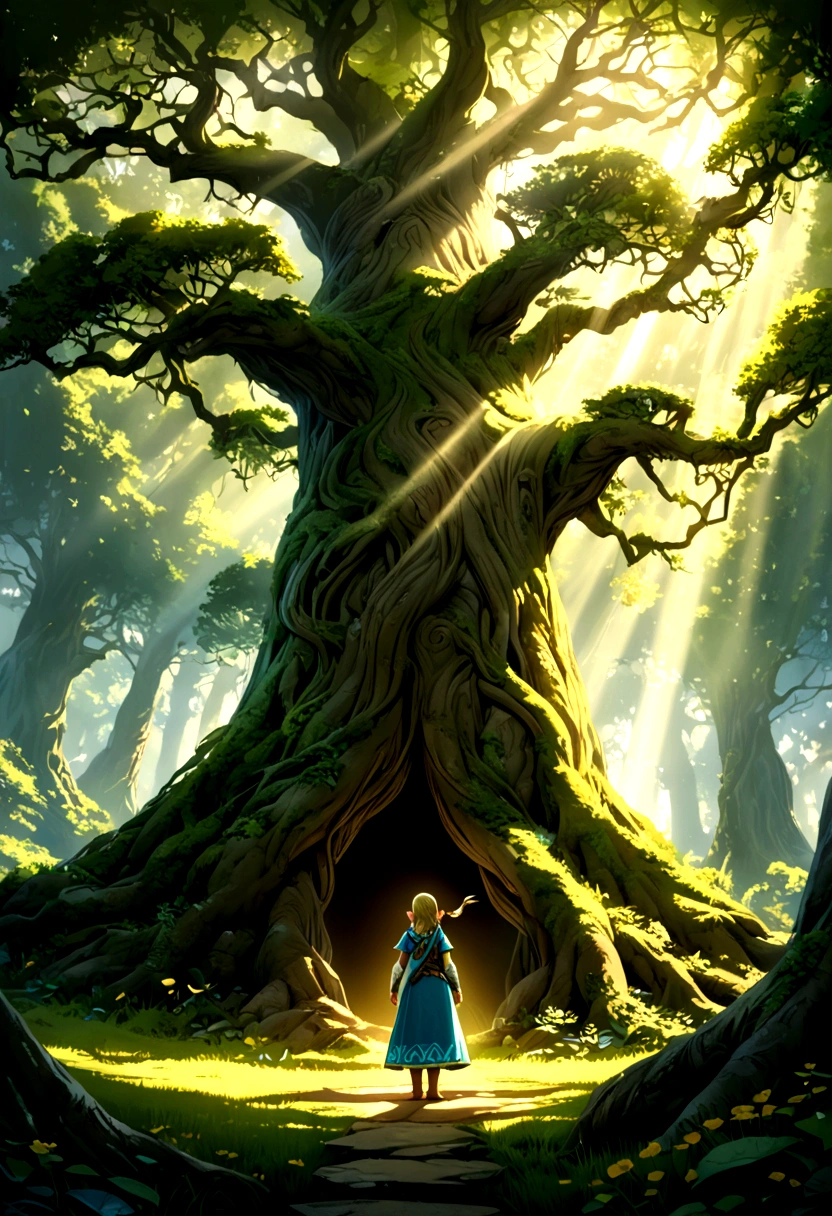 (The Legend of Zelda), Brave Link, forest, by James R. Eads, Georges Seurat Style, full body, (Photography), panoramic view, award-winning, cinematic still, emotional, vignette, dynamic, vivid, (masterpiece, best quality, Professional, perfect composition, very aesthetic, absurdres, ultra-detailed, intricate details:1.3)