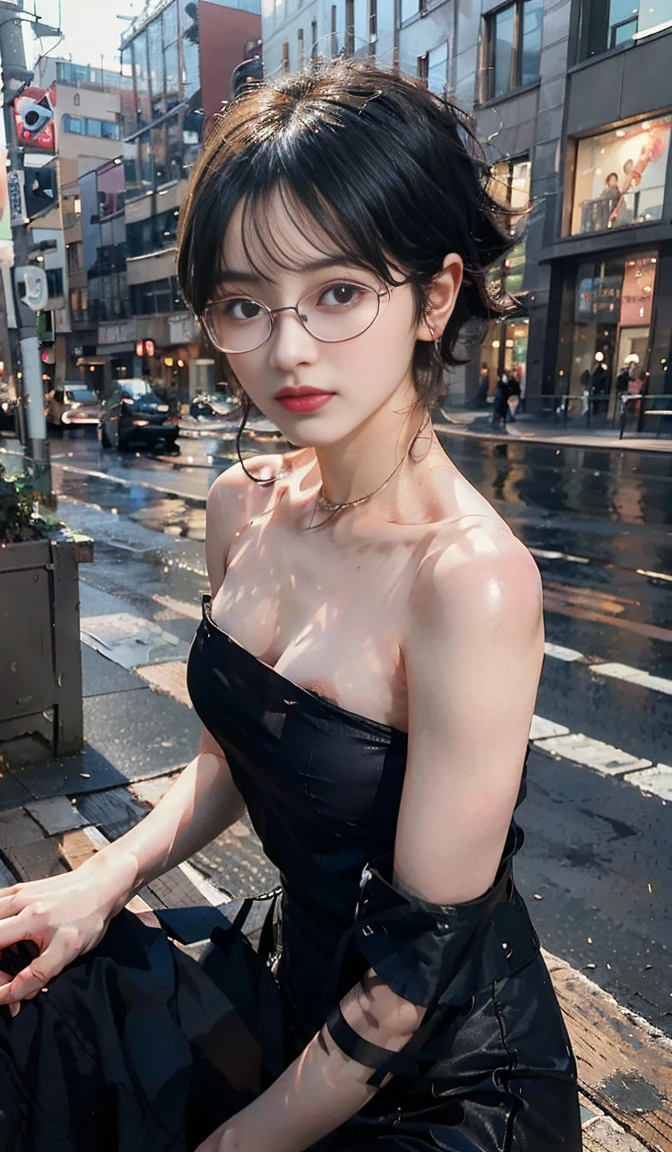 Sarada Uchiha with glasses crouches on a step, Art not Guweiz style, realistic 3D anime style, Guweiz, The anime girl stands, sexly, 3D realistic anime, Photorealistic rendering of anime girls, high quality portrait, anime realism style, Anime in real life, alena aenami and artgerm, naked, breasts, tits, sehr kleine breasts, sarada as 18 year old girl, sie präsentiert ihren nakeden körper, sehr sslim, tender girl, figure, sslim, thin, Enge Size, very feminine, sehr kleine breasts