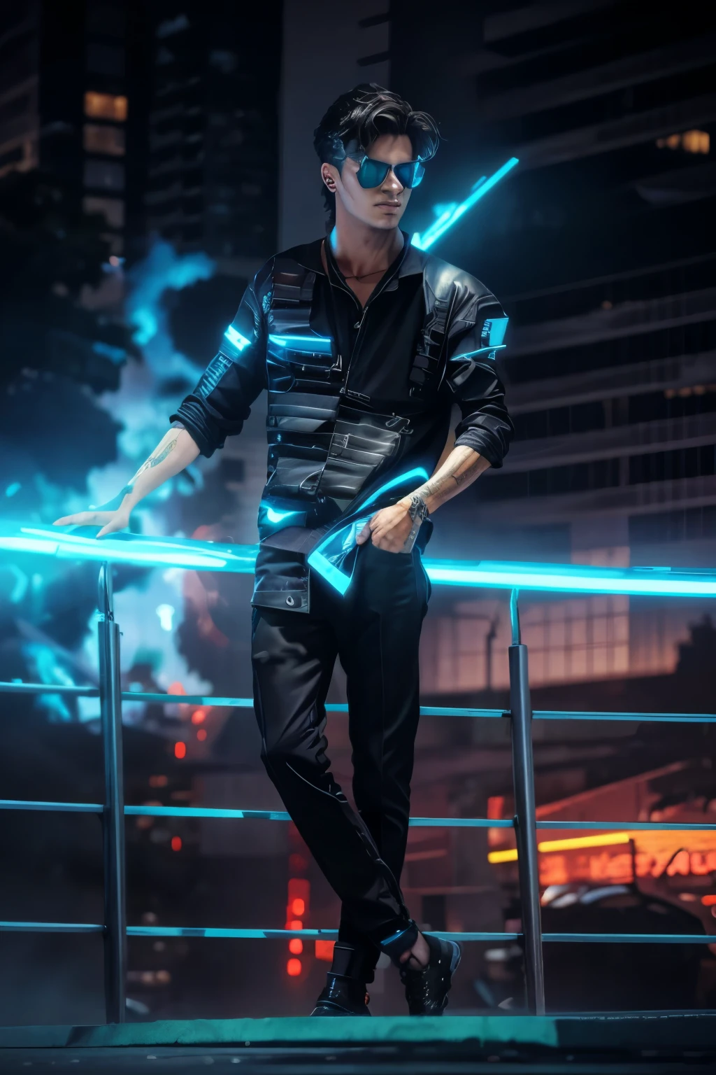 Change background cyberpunk handsome boy, realistic, face, 8k, ultra realistic,