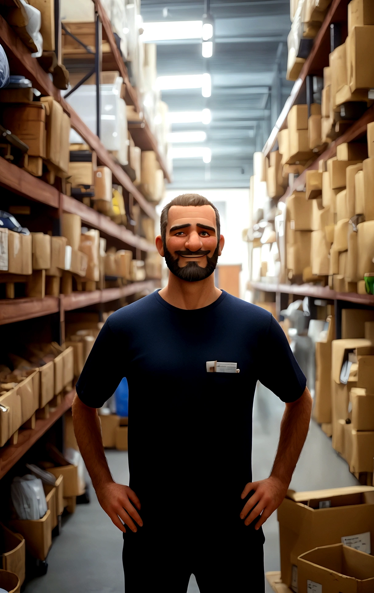 man 1.86 meters tall and 45 years old. With a beard and with shaved hair. Man smiling and standing.