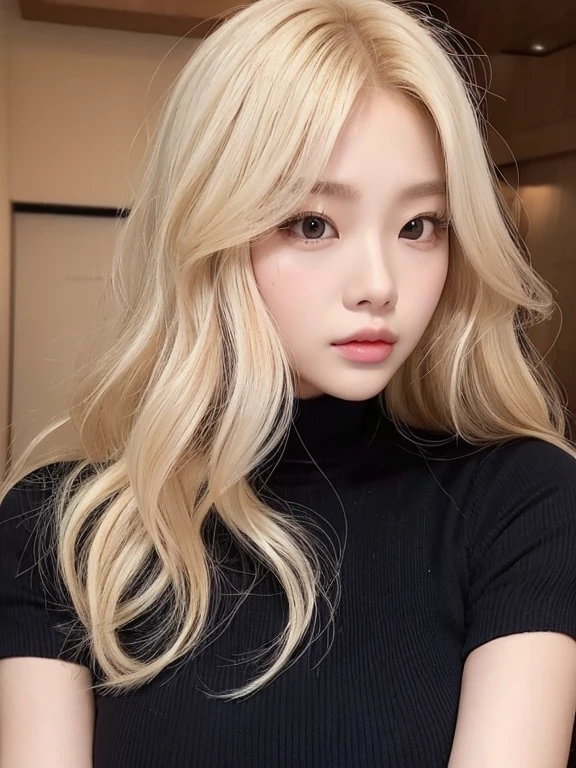 Kim Jenny from blackpink has light blonde hair., wavy blonde hair, wavy blonde hair, There is a small edge., black eyes, The nose is high and beautiful., thick lips, Cupid's lips and heart shape.., pink lips, pale, white skin, Beautiful and soft skin, There are freckles and moles., Beautiful eyebrows, A prominent and beautiful collarbone., mientras tiene un hamburger hat, hamburger hat, While she had a red rose on her, Black Red, with women's underwear, Slim and beautiful tummy, bare neck, (big breasts, soft breasts, Natural breasts while holding a rose, In a room with a pink background, Eat hamburgers and Asian noodles, with cowboy hat, with cowboy hat, looking at camera, Auto Photo