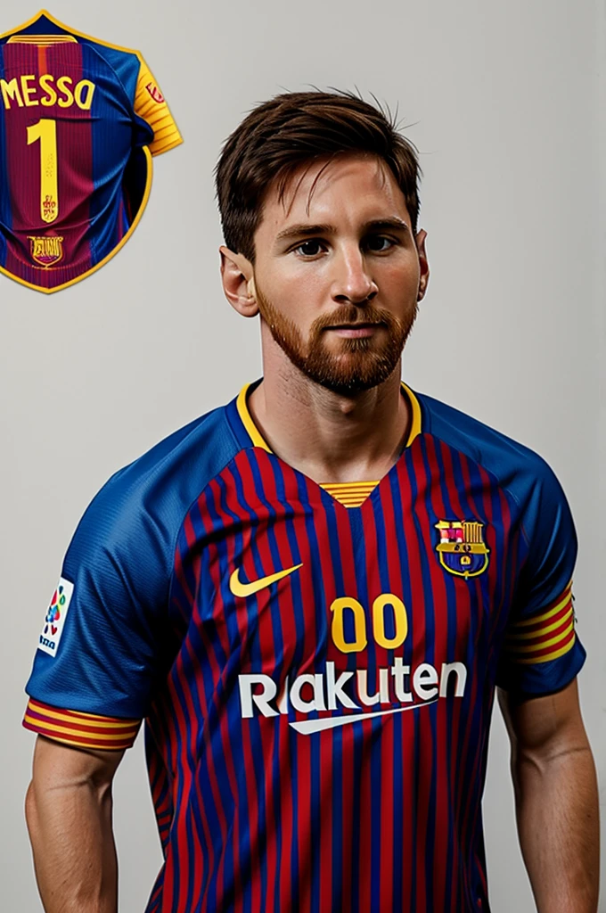 A drawing of Messi with the Barcelona shirt but embroidered