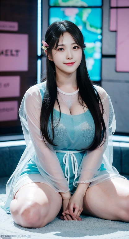 (RAW photo:1.2), (photorealistic:1.4),(masterpiece:1.3),(best quality:1.4),ultra high res,(detailed eyes),(detailed facial features),(detailed clothes features),HDR,8k resolution, skin tight, (((high detailed skin,visible pores))), dreamlike, (ulzzang-6500-v1.1:0.5),pureerosface_v1:0.2, face close-up, 1 girl,tall, 30 yo, ((gigantic breasts)), wearing tight open pastel floral silk malay gamis ((see through transparent)), full body, smile, Reisa brotoasmoro, wearing high heels, full body shot camera, ((long bonde hair)), chubby