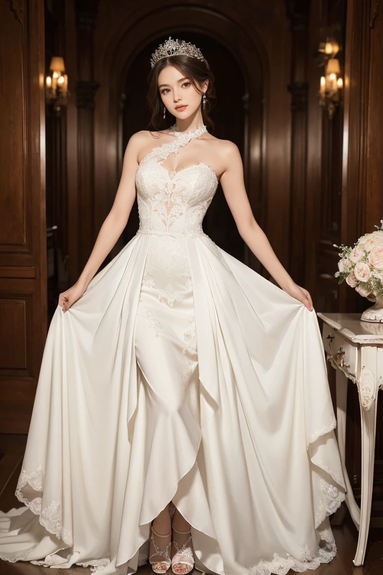 (best quality, masterpiece:1.2),Extremely detailed,(Photo-realistic:1.4),Solitary,Cute girl,perspective_wedding_skirt, 