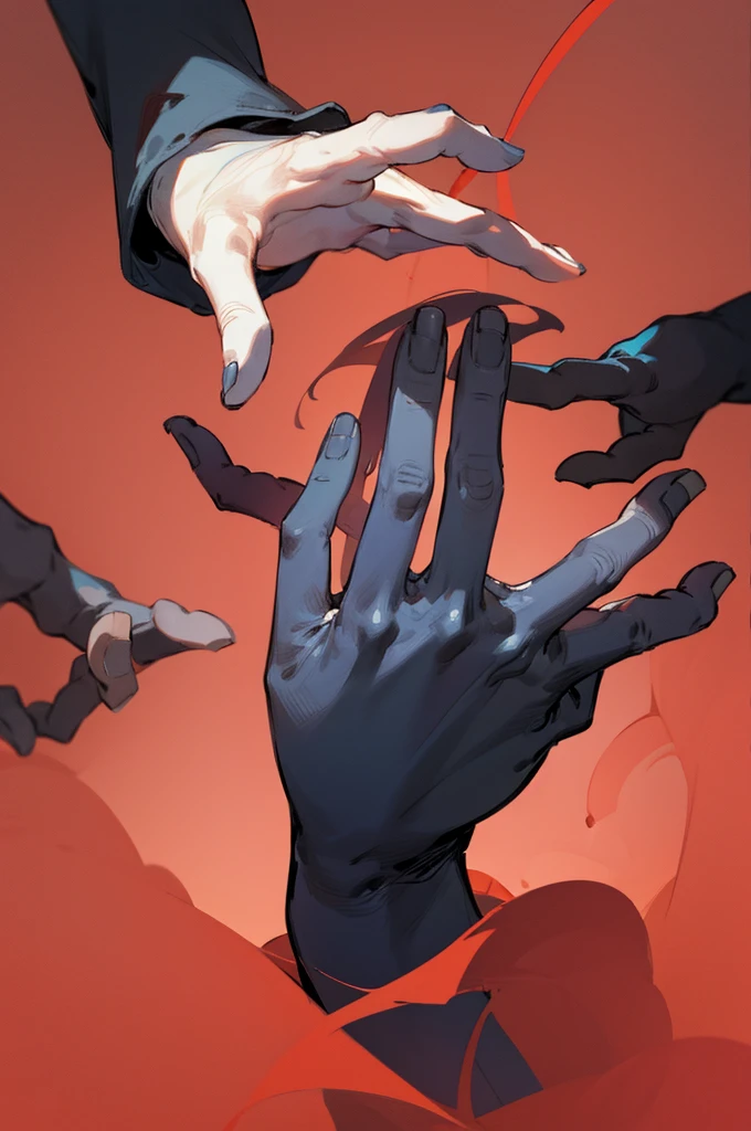 varios sketch of hand, hand in focus, hand im various poses, pose of hands, only hand, simple background, unique color background