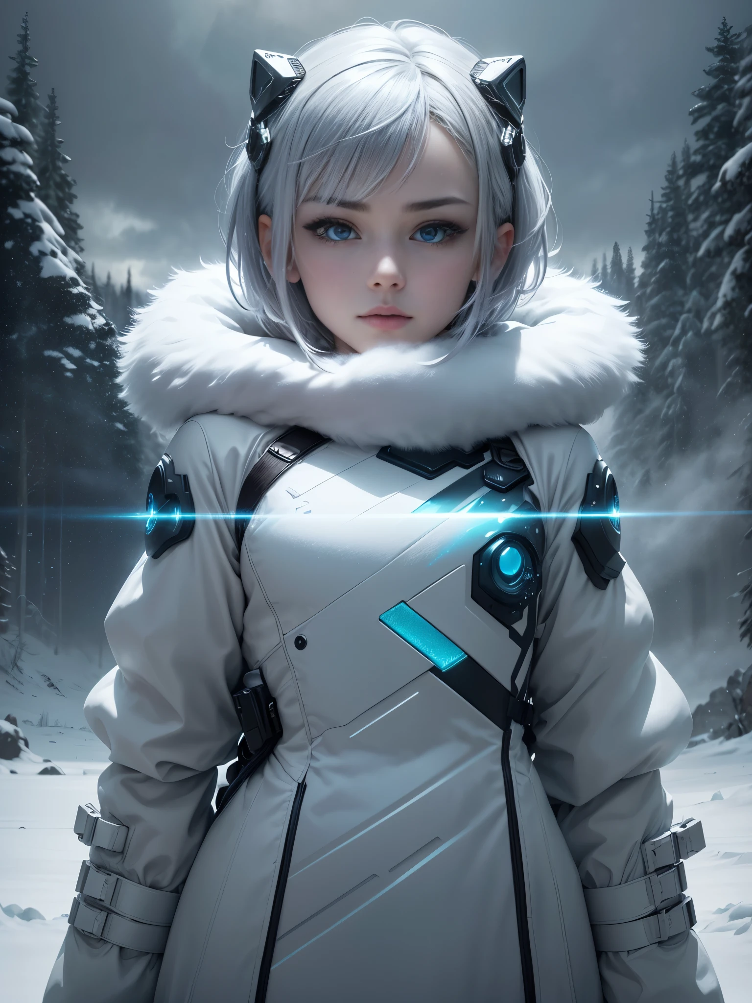 snow soldier, snow camouflage, sharp focus, close portrait of face, short hair, Model shooting style, (Extremely detailed CG Unity 8K wallpaper),cyberpunk characters [Foggy Snow Mountain Landscape，Snow Mountain] Immerse yourself in the beautiful aurora，Living in the clouds of the starry sky，Behind the clouds，（Double contact：1.3），
(The transparent and ethereal face of the girl blends into the aurora，Snow Mountain superimposes multiple elements and integrates the picture，
photography：Brandon Woelfelmist，surreal dreamscape，Gray vibe，Rainy Day，That&#39;s it，Right of use，HDR，Surrealist art fantasy style，Epic digital fantasy art style，Beautiful sci-fi art, Sci-fi digital art illustration,Sci-fi digital painting, futuristic digital painting, futuristic concept art, Sci-fi Snow Mountain landscape front, Sci-fi digital art, Dreamy transparent ethereal girl portrait
dramatic sky, dramatic lighting, dynamic pose. seductive expression.