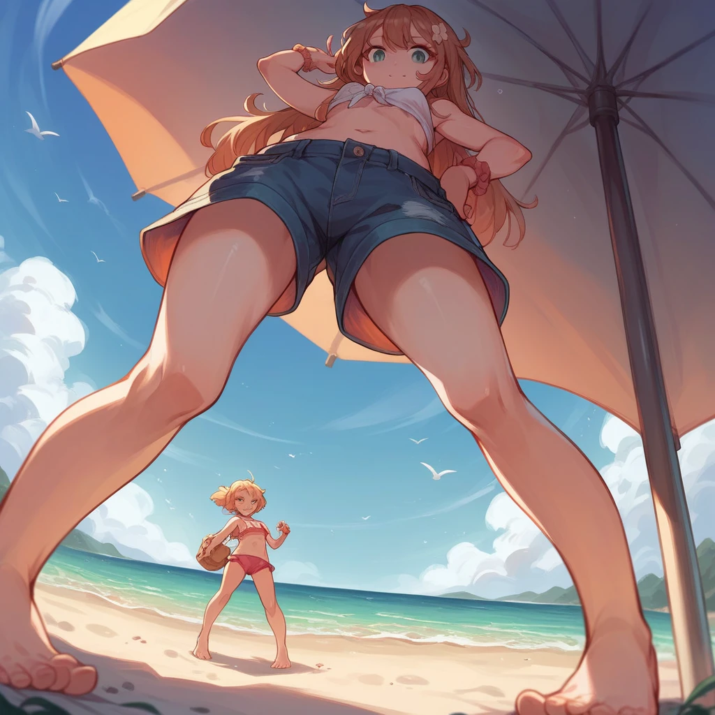 little girls having fun on the beach, perspective, cute girls