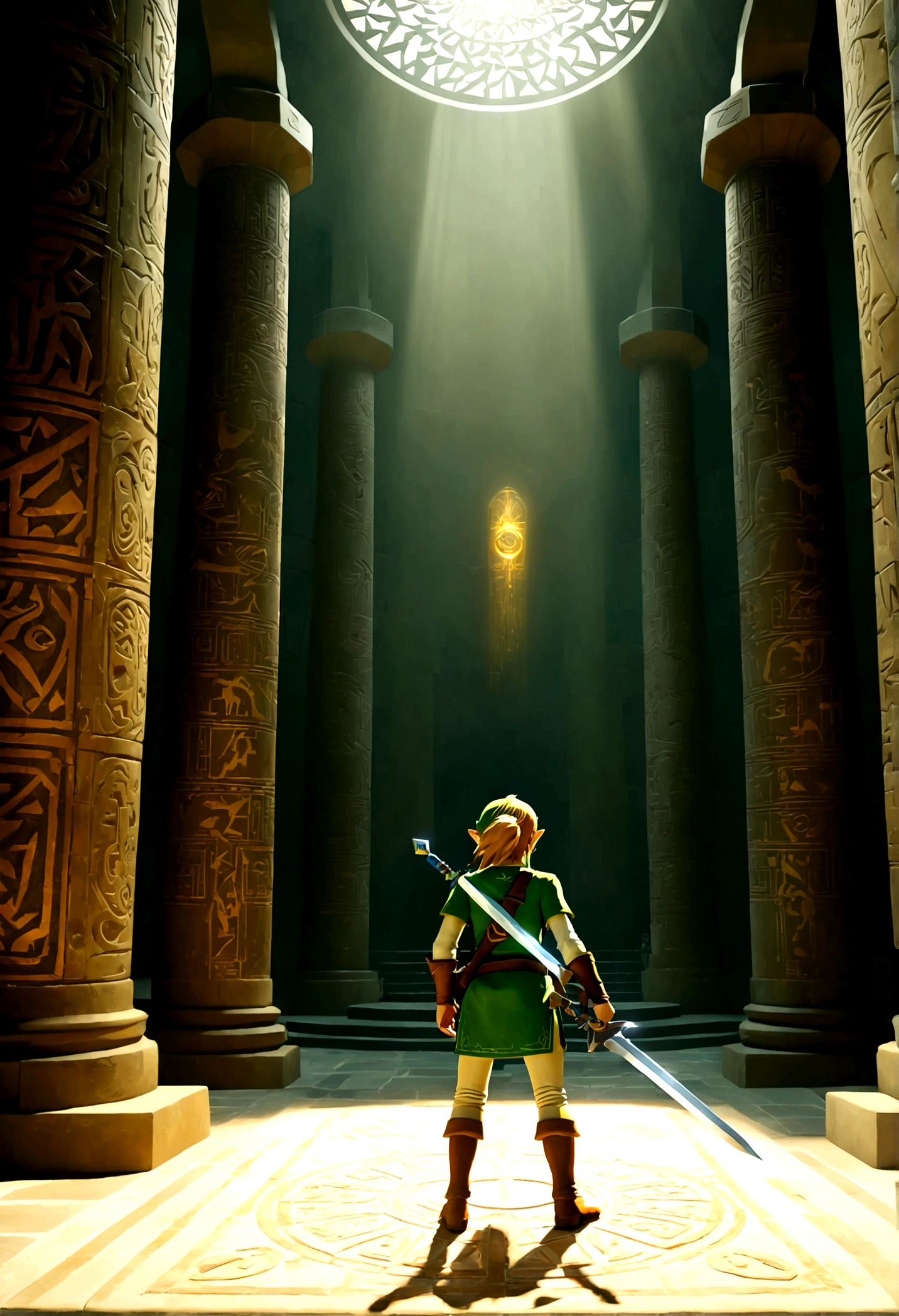 (The Legend of Zelda), Brave Link, forest, by James R. Eads, Georges Seurat Style, full body, (Photography), panoramic view, award-winning, cinematic still, emotional, vignette, dynamic, vivid, (masterpiece, best quality, Professional, perfect composition, very aesthetic, absurdres, ultra-detailed, intricate details:1.3)