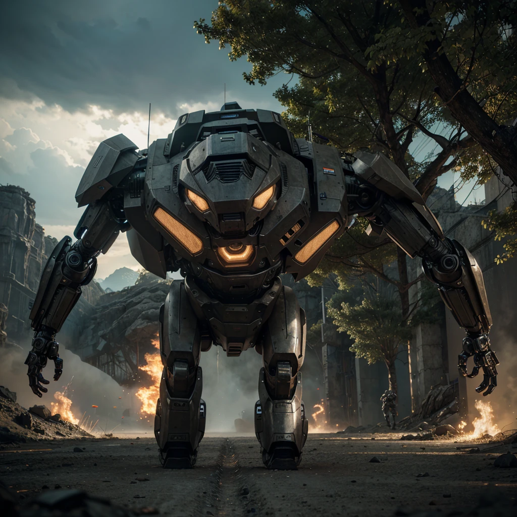 a giant bipedal combat mech with two human pilots, fighting against alien monsters, highly detailed, cinematic, dramatic, epic, dynamic, 8k, hyper-realistic, unreal engine, volumetric lighting, cinematic camera angles, complex machinery, complex technology, futuristic, sci-fi, mechanical, intricate details, gritty, dark, moody, dramatic lighting, glowing displays, dynamic poses, mechanical parts, complex joints, metal textures, advanced weaponry, alien environments, alien landscapes, extraterrestrial creatures, intense action, detailed mechanical designs, dynamic camera angles