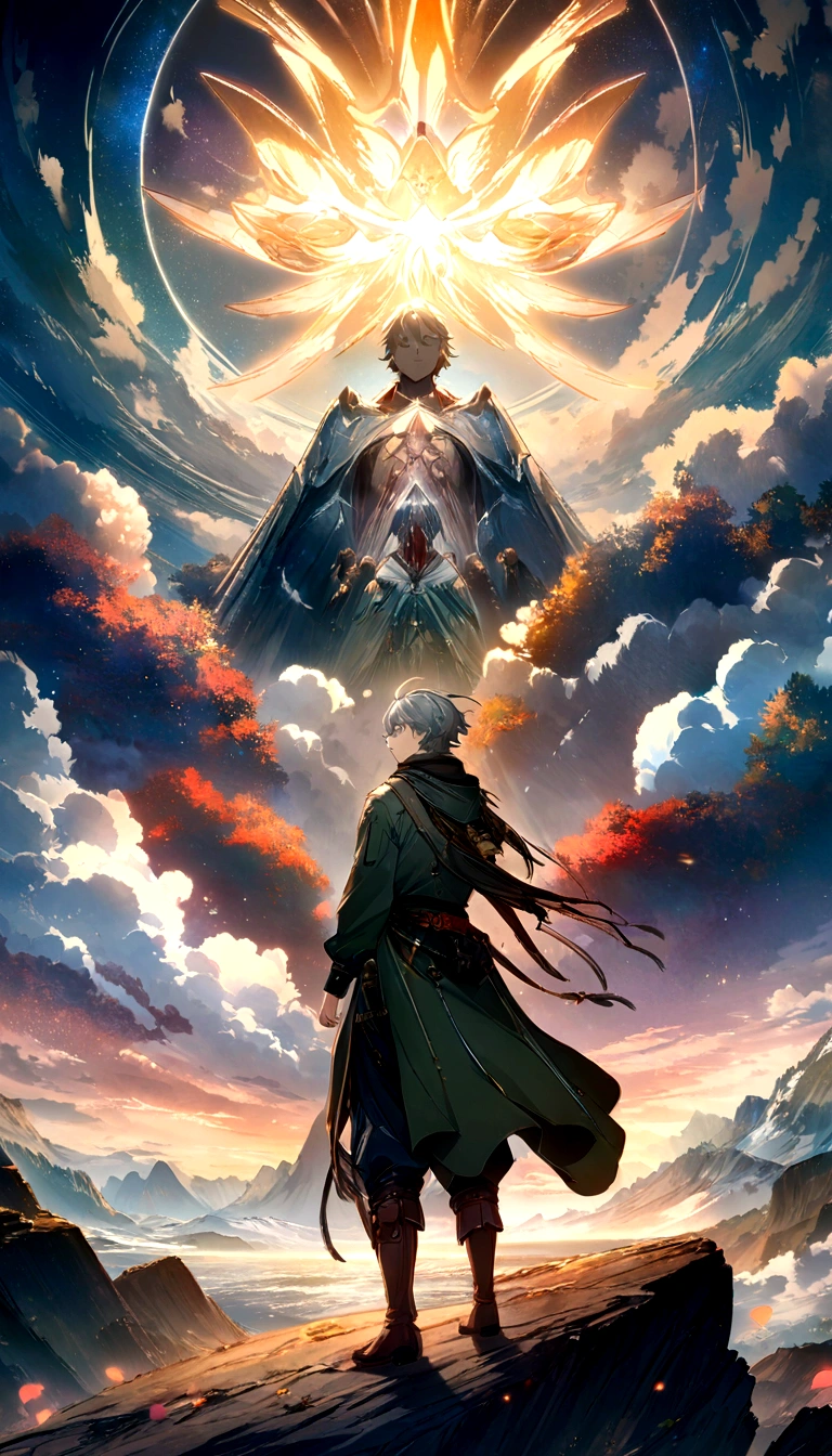 Anime boy standing on a rock and looking at the star-filled sky, Makoto Shinkai Cyril Rolland, anime art wallpaper 4k, anime art wallpaper 4k, Anime Art Wallpapers 8K, Cosmos Sky. by Makoto Shinkai, Inspired by Cyril Rolland, Dan Mumford&#39;s Artwork Style, Awesome Wallpapers, by Yuumei, Gray Hair