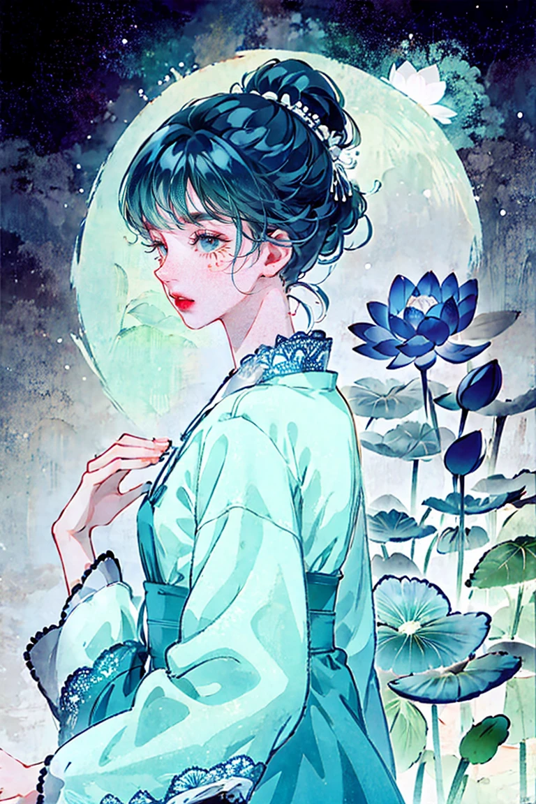 Girl,Light blue hair, Modern, innovative , Fashionable, bespoke clothing, High accuracy, natural, creative