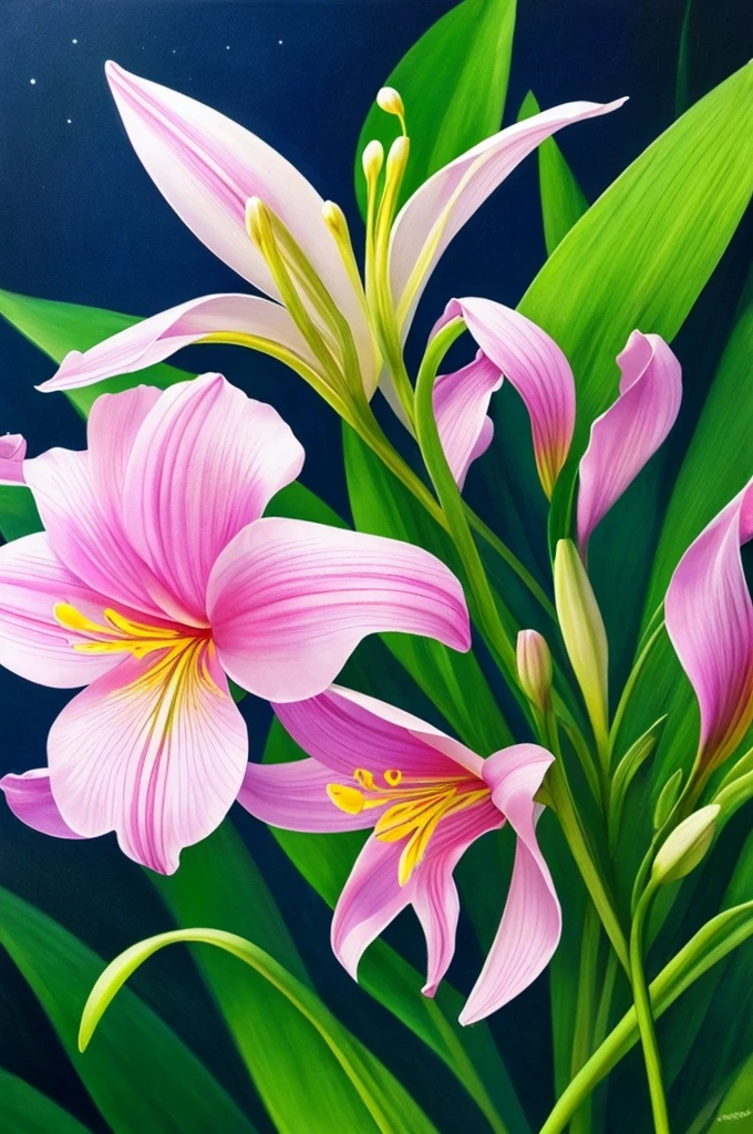 a close up of a flower with a heart shaped stem, glowing delicate flower, by Howard Butterworth, lily, lights with bloom, 🌺 cgsociety, by Ikuo Hirayama, by Luis Miranda, lily flower, photorealism ”, glowing iris, glowing flowers, beautiful lit, by Brian Thomas, by Carlos Berlanga, by Charles Billich