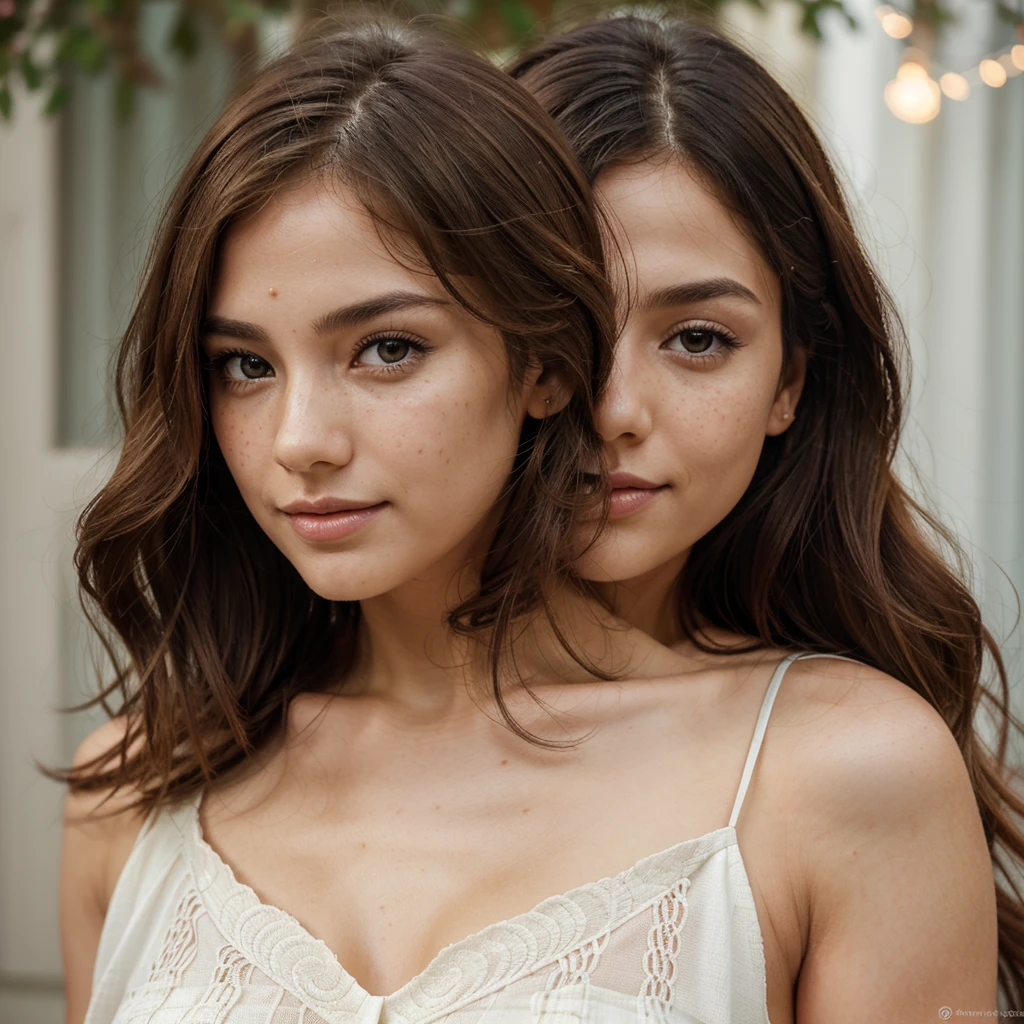 Create a very realistic and beautiful model with the following detailed features: Gender: Female, Age: Young adult (approximately 20-25 years old), Hair: Long, wavy and reddish with a natural shine, gently cascading around the shoulders and back back. . . . . . . . . . , Eyes: Bright green with a captivating, slightly almond-shaped look, detailed with natural highlights, Skin: Fair complexion with a light texture, including natural freckles on the nose and cheeks, giving a youthful and vibrant appearance: Fair complexion with a light texture, including natural freckles on the nose and cheeks, giving a youthful and lively appearance, Face: with a smooth and natural contour, soft, full lips with a slight pinkish tint and a slightly delicate upturned nose, Expression : a sweet face, with a touch of mischief, which transmits warmth and approachability, Clothing: a fluid dress, bright color, Context: the model is in an elegant street, with flowers,
Pose: A relaxed, confident posture, aesthetic, Unsplash, Neoclassicism, Intricate background, Best quality, hyper detailed, Gratty Sita, 64K, Light design