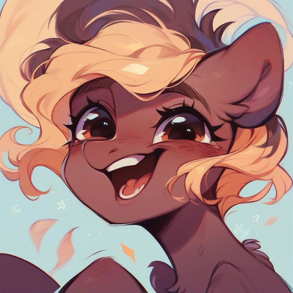 Brown Pegasus Pony with pink, blonde, and, dark brown hair, excited, happy