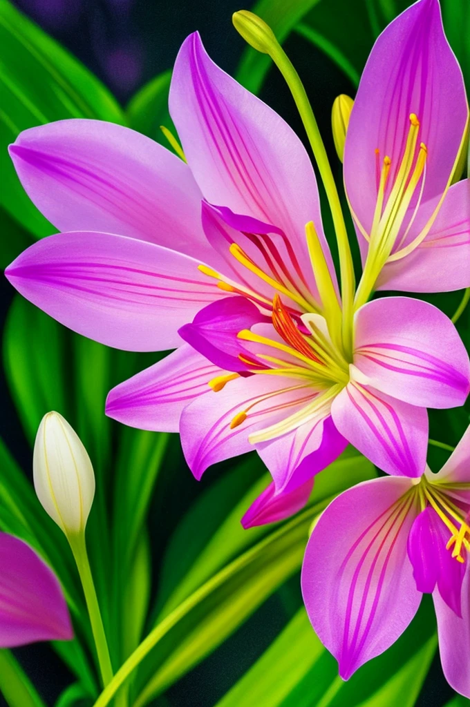a close up of a flower with a heart shaped stem, glowing delicate flower, by Howard Butterworth, lily, lights with bloom, 🌺 cgsociety, by Ikuo Hirayama, by Luis Miranda, lily flower, photorealism ”, glowing iris, glowing flowers, beautiful lit, by Brian Thomas, by Carlos Berlanga, by Charles Billich