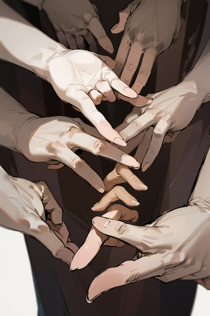 only hands, varios sketch of hand, hand in focus, hand im various poses, pose of hands, only hands, simple background, unique color background
