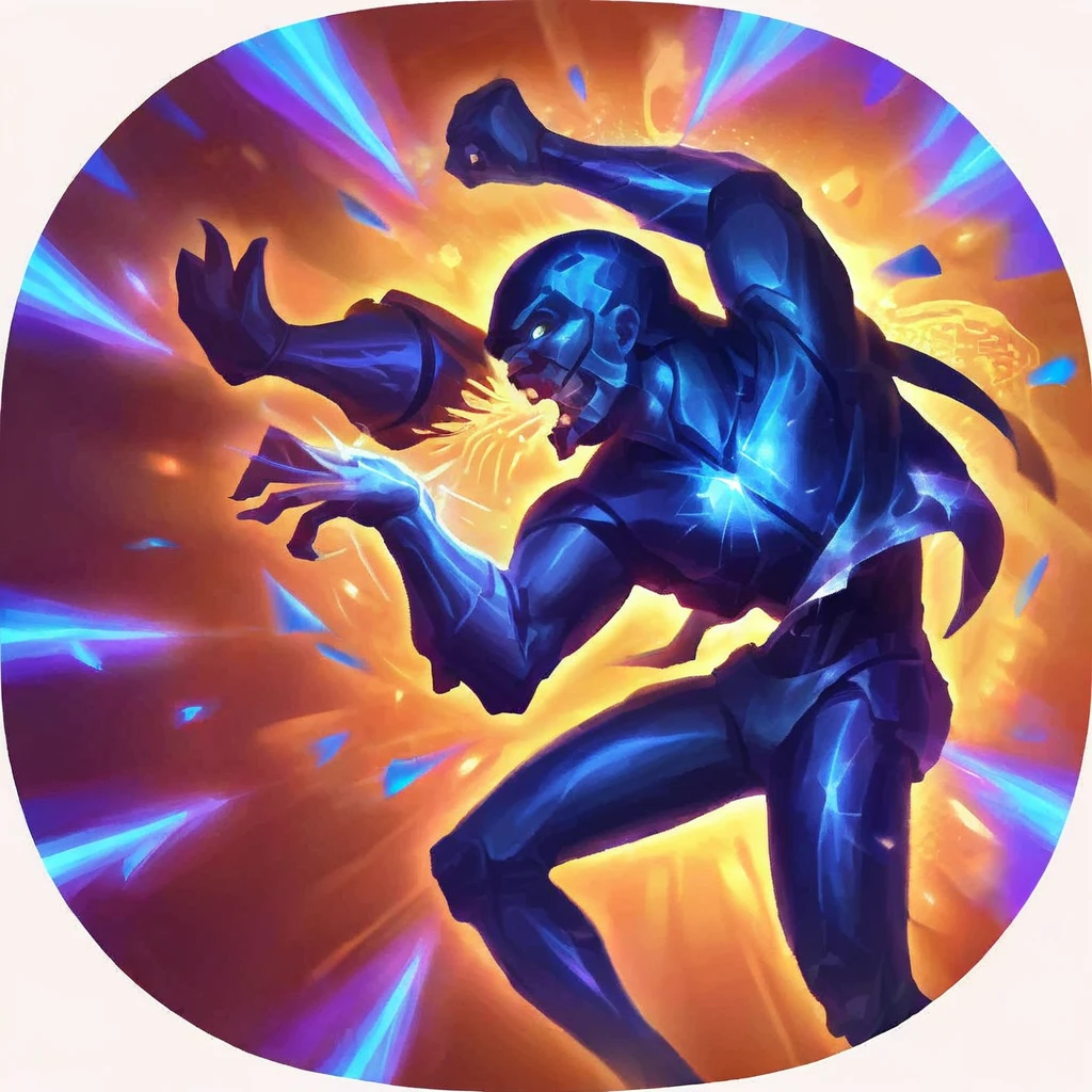 icon of person shaking in pain with dark blue sparkles around him, while writhing in pain. the magic is called tremor
