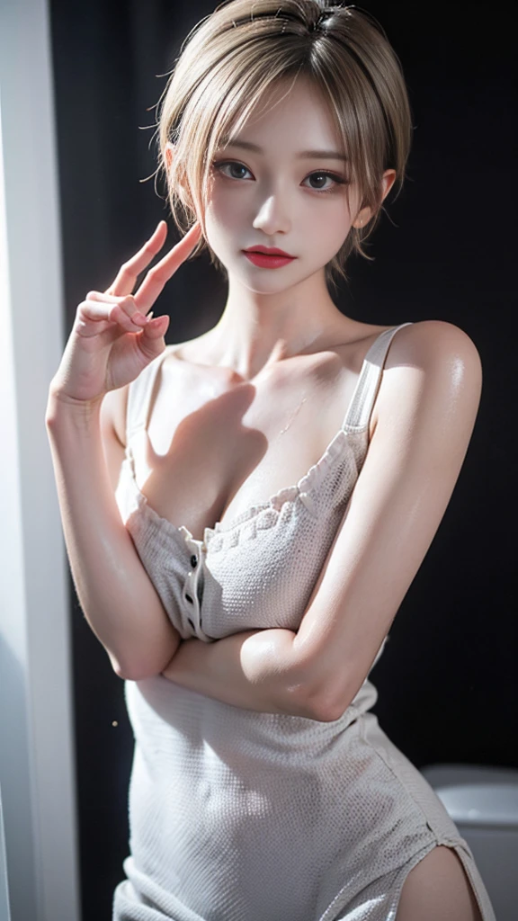 A very beautiful skinny naked milf very thin arms ,very huge round pointy breasts, very thin long skinny legs and very thin ,whiten skin show full body from head to foot) sexy pose (detailed ) (masterpiece) (facial features) beutiful delicate face red lips ,whole body