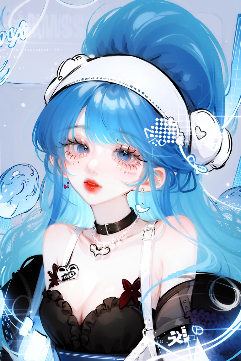 Girl, sky blue hair, highly detailed, creative, stylish fashion clothing, breathtaking, high resolution