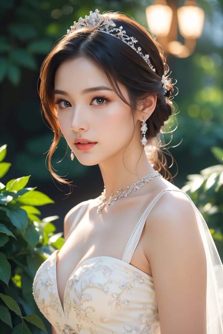 (best quality,4k,8k,highres,masterpiece:1.2),ultra-detailed,(realistic,photorealistic,photo-realistic:1.37),a beautiful woman in a stunning wedding dress, extremely detailed and intricate wedding dress design, elegant one-shoulder and A-line silhouette, flawless skin, mesmerizing eyes, long lashes, lush lips, glowing complexion, exquisite fabric textures, perfect anatomical structure, peaceful expression, beautiful embodiment, gorgeous goddess, enchanting princess, flawless makeup, deeply in love, graceful, full body view, detailed dress