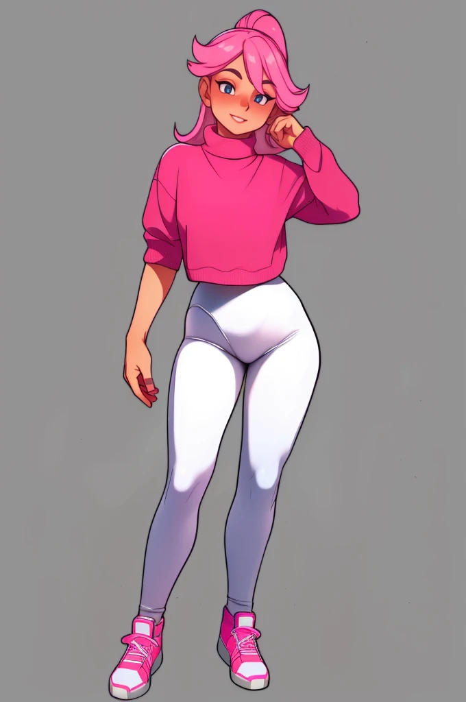 Full body image of Mei's Mom from Turning Red, full body in image, wearing her original outfit (green sweater, pink pants, and glasses), short black hair, female body, slender and athletic body, dynamic pose, detailed pose, simple background, expressive face showing a concerned look, focus on face, line art, sketch