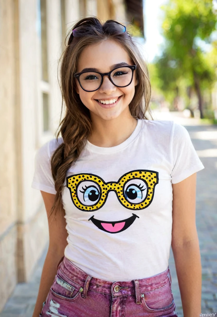 Realistic sexy young  outfit smileling looking at camera glasses 