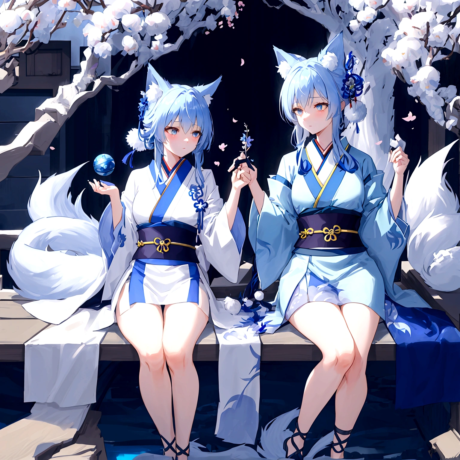 fox Light blue hair beast girl indigo fur fox beast girl fox Light blue hair beast girl indigo fur fox beast girl Wallpaper 4k,8k,highly detailled,,vivid colors,detailed kitsune with 9 tails,traditional Japanese artwork,tatami floor,beautiful cherry blossoms,floating lanterns,dark silhouette of a pagoda,subtle moonlight,dense forest,ethereal atmosphere,dappled sunlight,whimsical spirit,serene expression,elaborate kimono and obi,delicate hand-painted details,luminous eyes Anime Style fox blue White-faced golden-haired nine-tailed fox Coat blue fox Light blue hair beast girl indigo fur fox beast girl Anime Style fox blue White-faced golden-haired nine-tailed fox Coat blue mysterious background Blue Flame girl have a ball of light fox Light blue hair beast girl indigo fur fox beast girl mysterious background Blue Flame girl have a ball of light Anime Style fox blue White-faced golden-haired nine-tailed fox Coat blue mysterious background Blue Flame girl have a ball of light
